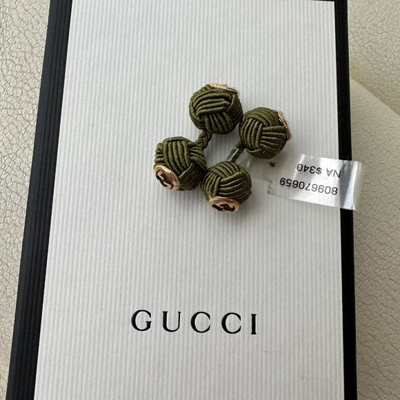 NEW Gucci Interlocking G rope cufflinks Green Gold GG Logo - Picture 8 of 9